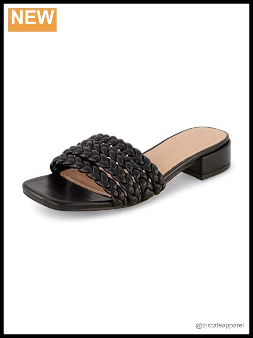 Braided Low Block Heel Sandal Vegan Leather Memory Foam Wide Width